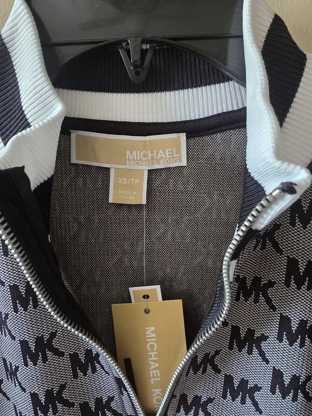 Michael Kors Black & White Monogram Half-Zip Pullover